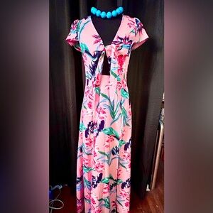 Love + Harmony Pink Hibiscus Floral Cut-Out Maxi Dress, Size S
